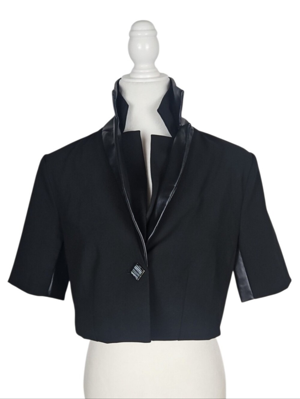 Manière De Voir Cropped Black Blazer Jacket Vegan Leather Trim Gothic Grunge, 8